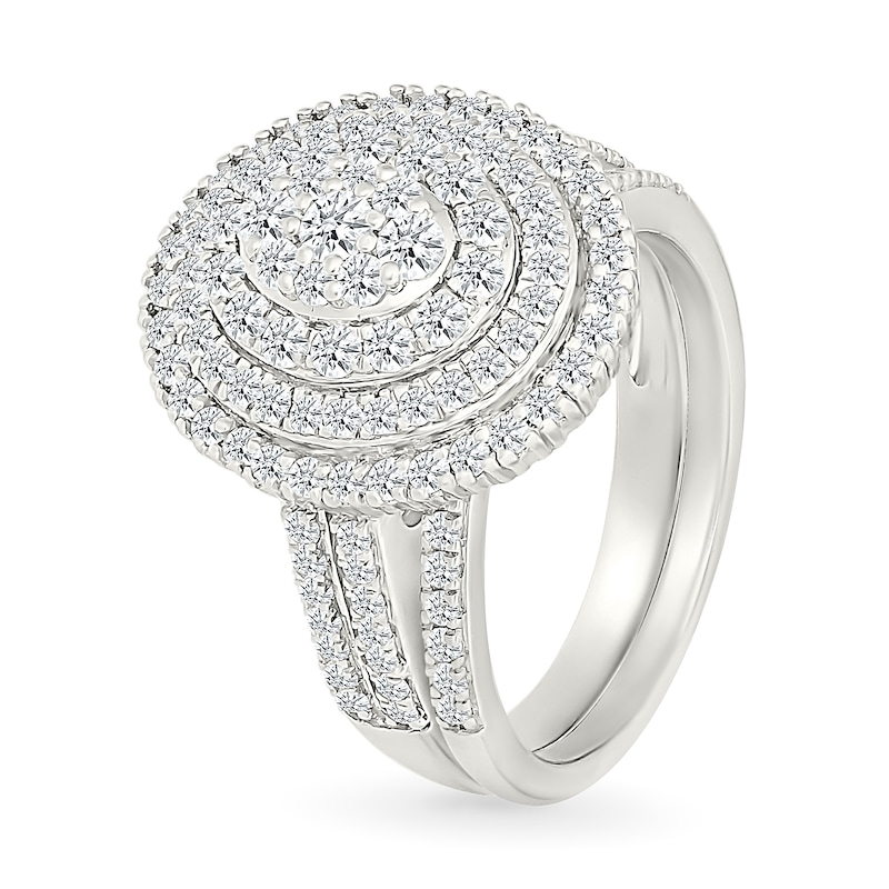 Main Image 2 of 1.23 CT. T.W. Oval-Shaped Multi-Diamond Triple Frame Double Row Shank Bridal Set in 10K White Gold