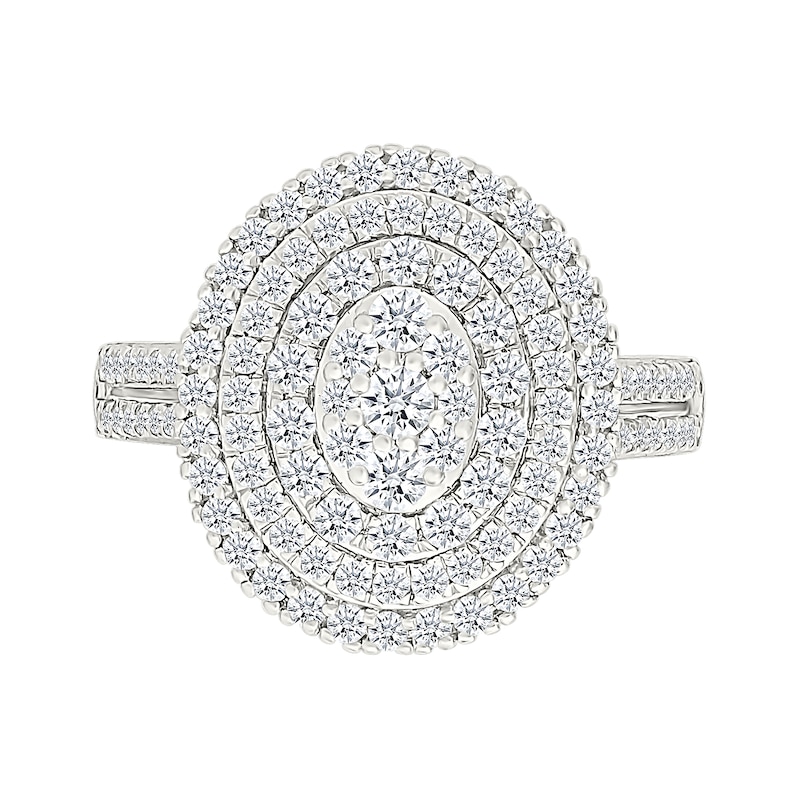 Main Image 3 of 1.23 CT. T.W. Oval-Shaped Multi-Diamond Triple Frame Double Row Shank Bridal Set in 10K White Gold