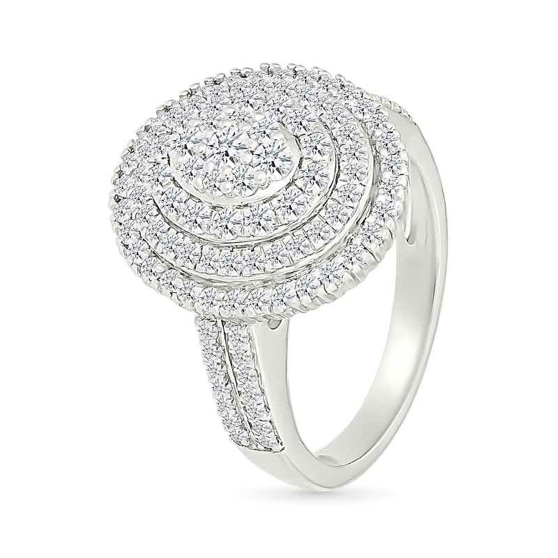 Main Image 4 of 1.23 CT. T.W. Oval-Shaped Multi-Diamond Triple Frame Double Row Shank Bridal Set in 10K White Gold