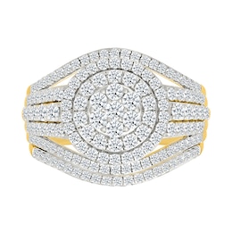 1.23 CT. T.W. Multi-Diamond Double Frame Multi-Row Split Shank Bridal Set in 10K Gold