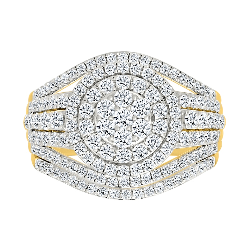 Main Image 1 of 1.23 CT. T.W. Multi-Diamond Double Frame Multi-Row Split Shank Bridal Set in 10K Gold