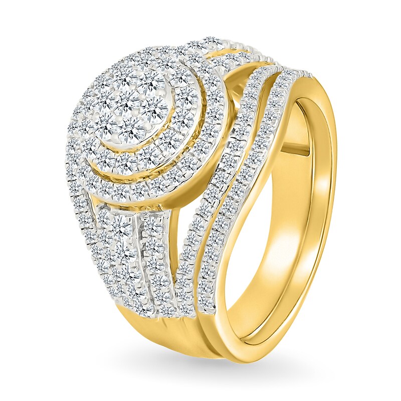 Main Image 2 of 1.23 CT. T.W. Multi-Diamond Double Frame Multi-Row Split Shank Bridal Set in 10K Gold