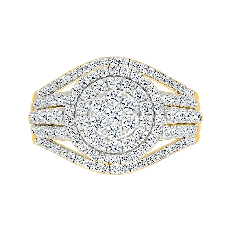 Main Image 3 of 1.23 CT. T.W. Multi-Diamond Double Frame Multi-Row Split Shank Bridal Set in 10K Gold