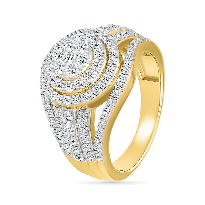 Main Image 4 of 1.23 CT. T.W. Multi-Diamond Double Frame Multi-Row Split Shank Bridal Set in 10K Gold