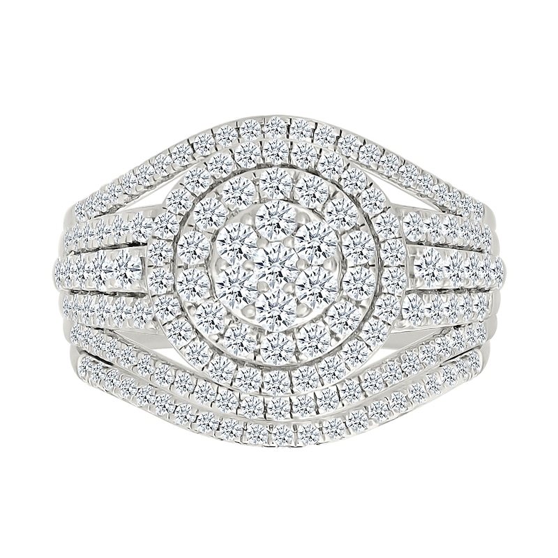 Main Image 1 of 1.23 CT. T.W. Multi-Diamond Double Frame Multi-Row Split Shank Bridal Set in 10K White Gold