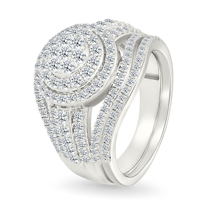 Main Image 2 of 1.23 CT. T.W. Multi-Diamond Double Frame Multi-Row Split Shank Bridal Set in 10K White Gold