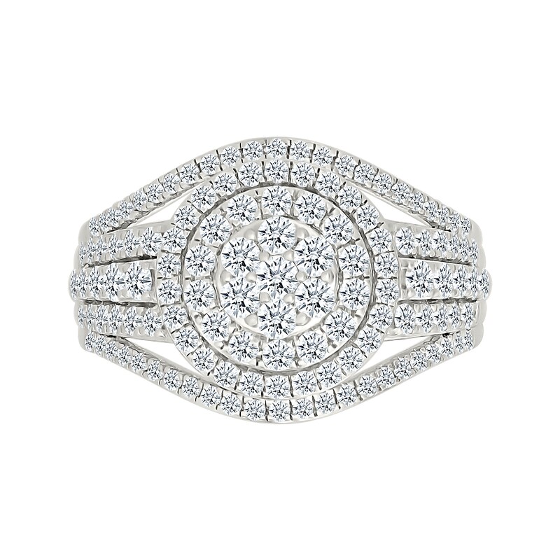 Main Image 3 of 1.23 CT. T.W. Multi-Diamond Double Frame Multi-Row Split Shank Bridal Set in 10K White Gold