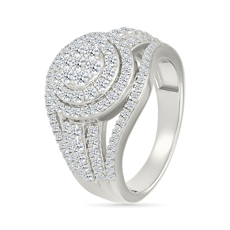 Main Image 4 of 1.23 CT. T.W. Multi-Diamond Double Frame Multi-Row Split Shank Bridal Set in 10K White Gold