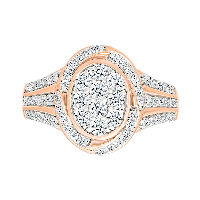 Main Image 3 of 0.95 CT. T.W. Oval-Shaped Multi-Diamond Swirl Frame Triple Row Shank Bridal Set in 10K Rose Gold