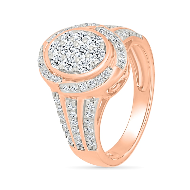Main Image 4 of 0.95 CT. T.W. Oval-Shaped Multi-Diamond Swirl Frame Triple Row Shank Bridal Set in 10K Rose Gold