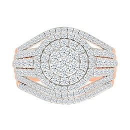 1.23 CT. T.W. Multi-Diamond Double Frame Multi-Row Split Shank Bridal Set in 10K Rose Gold