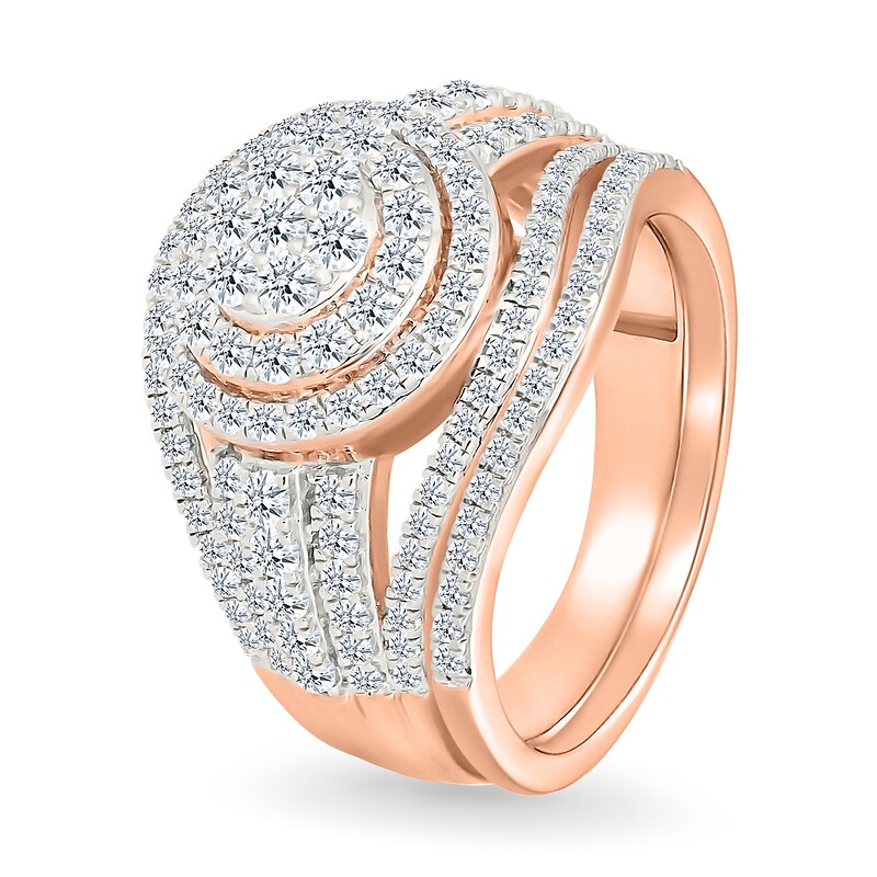 Main Image 2 of 1.23 CT. T.W. Multi-Diamond Double Frame Multi-Row Split Shank Bridal Set in 10K Rose Gold