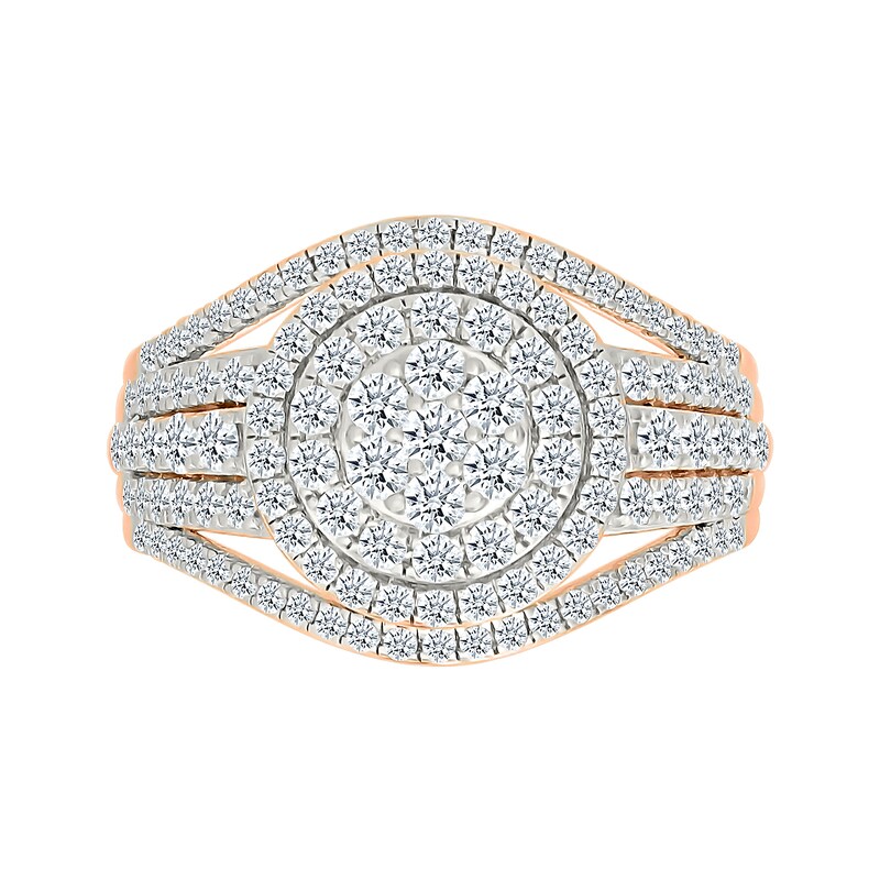 Main Image 3 of 1.23 CT. T.W. Multi-Diamond Double Frame Multi-Row Split Shank Bridal Set in 10K Rose Gold