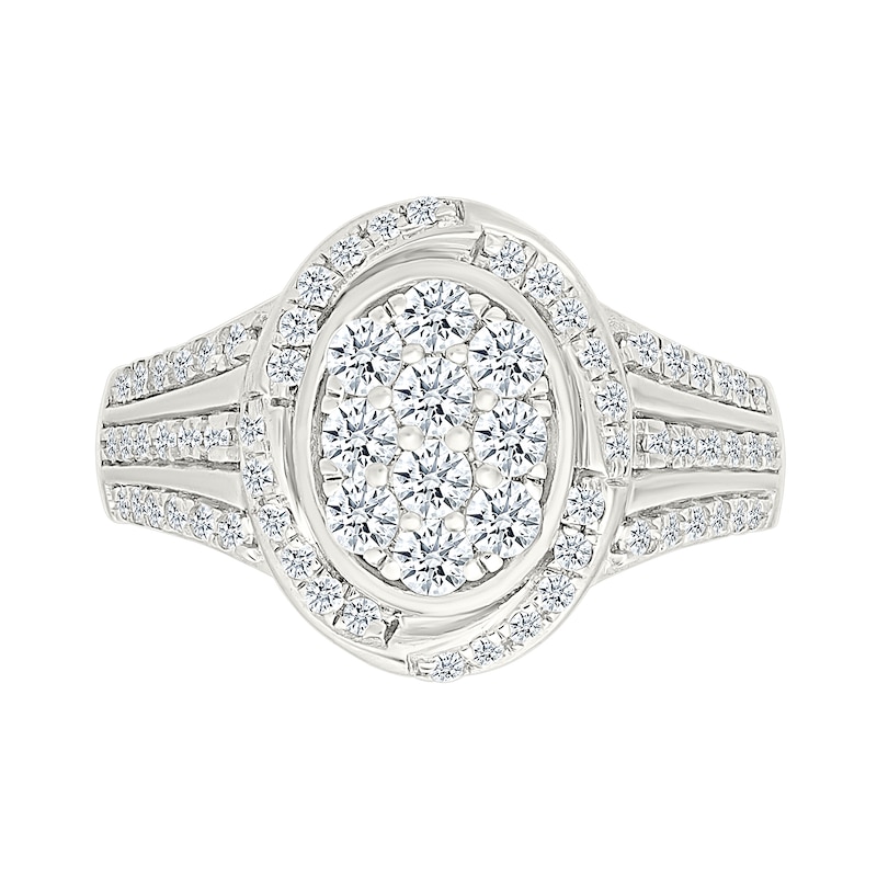 Main Image 3 of 0.95 CT. T.W. Oval-Shaped Multi-Diamond Swirl Frame Triple Row Shank Bridal Set in 10K White Gold