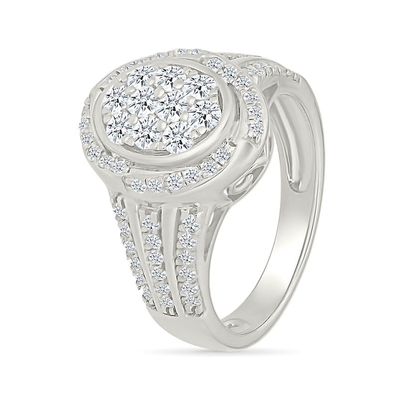 Main Image 4 of 0.95 CT. T.W. Oval-Shaped Multi-Diamond Swirl Frame Triple Row Shank Bridal Set in 10K White Gold