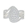 Thumbnail Image 3 of 0.95 CT. T.W. Pear-Shaped Multi-Diamond Double Frame Bypass Multi-Row Split Shank Bridal Set in 10K White Gold