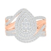 Thumbnail Image 1 of 0.95 CT. T.W. Pear-Shaped Multi-Diamond Double Frame Bypass Multi-Row Split Shank Bridal Set in 10K Rose Gold
