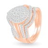 Thumbnail Image 2 of 0.95 CT. T.W. Pear-Shaped Multi-Diamond Double Frame Bypass Multi-Row Split Shank Bridal Set in 10K Rose Gold