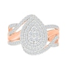 Thumbnail Image 3 of 0.95 CT. T.W. Pear-Shaped Multi-Diamond Double Frame Bypass Multi-Row Split Shank Bridal Set in 10K Rose Gold