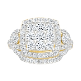 1.23 CT. T.W. Cushion-Shaped Multi-Diamond Frame Collar Bridal Set in 10K Gold