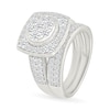Thumbnail Image 2 of 1.45 CT. T.W. Multi-Diamond Cushion Frame Vintage-Style Bridal Set in 10K White Gold