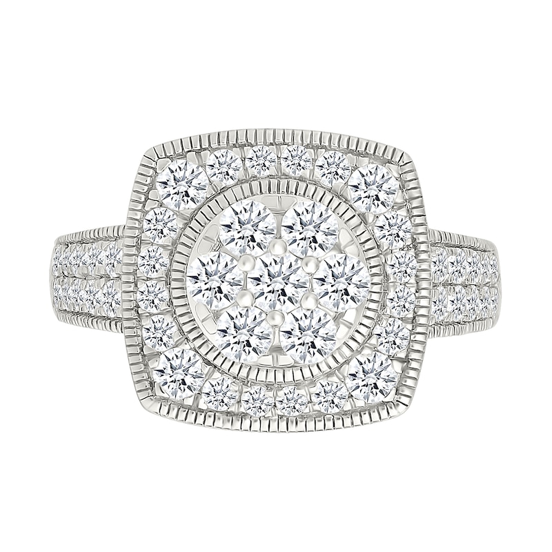 Main Image 3 of 1.45 CT. T.W. Multi-Diamond Cushion Frame Vintage-Style Bridal Set in 10K White Gold