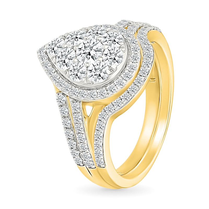Main Image 2 of 1.23 CT. T.W. Pear-Shaped Multi-Diamond Frame Double Row Bypass Shank Bridal Set in 10K Gold
