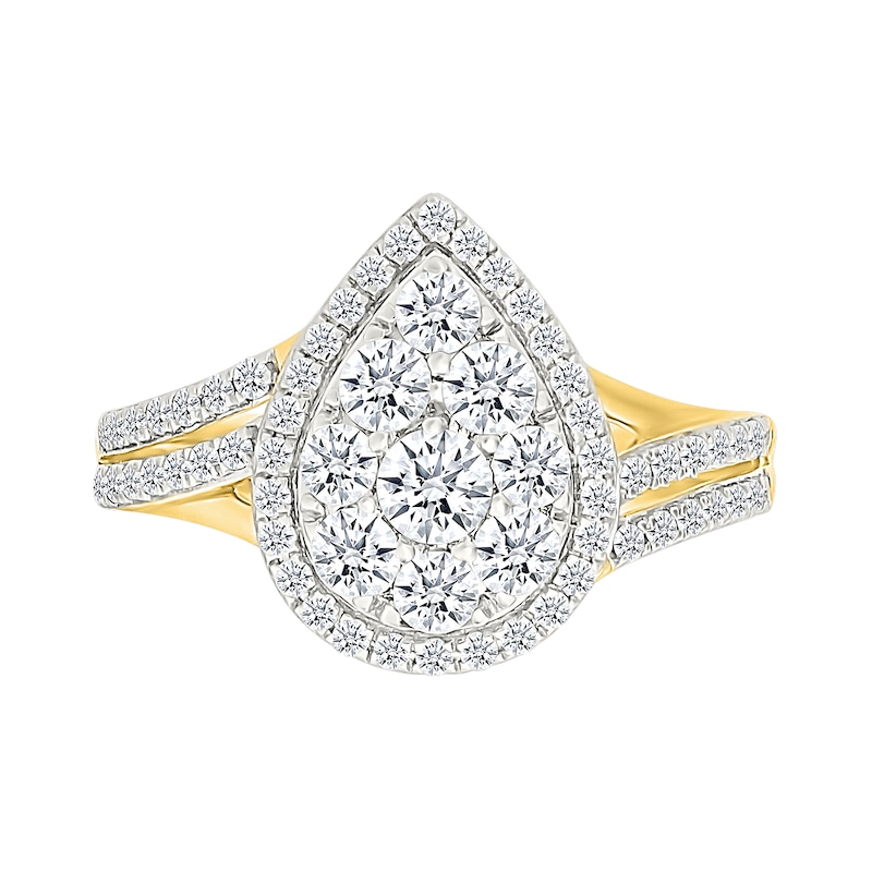 Main Image 3 of 1.23 CT. T.W. Pear-Shaped Multi-Diamond Frame Double Row Bypass Shank Bridal Set in 10K Gold