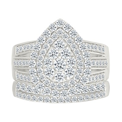 1.45 CT. T.W. Pear-Shaped Multi-Diamond Double Frame Triple Row Split Shank Bridal Set in 10K Gold