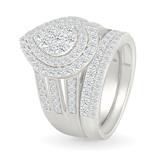1.45 CT. T.W. Pear-Shaped Multi-Diamond Double Frame Triple Row Split Shank Bridal Set in 10K Gold