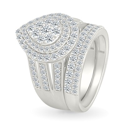 1.45 CT. T.W. Pear-Shaped Multi-Diamond Double Frame Triple Row Split Shank Bridal Set in 10K Gold