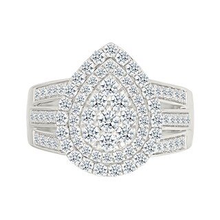 1.45 CT. T.W. Pear-Shaped Multi-Diamond Double Frame Triple Row Split Shank Bridal Set in 10K Gold