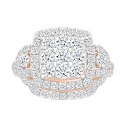 1.23 CT. T.W. Cushion-Shaped Multi-Diamond Frame Collar Bridal Set in 10K Rose Gold