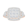 1.23 CT. T.W. Cushion-Shaped Multi-Diamond Frame Collar Bridal Set in 10K Rose Gold