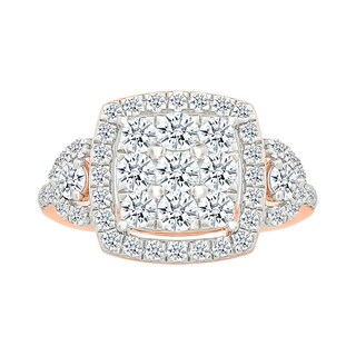 1.23 CT. T.W. Cushion-Shaped Multi-Diamond Frame Collar Bridal Set in 10K Rose Gold