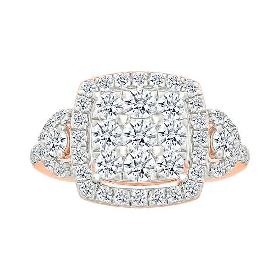 1.23 CT. T.W. Cushion-Shaped Multi-Diamond Frame Collar Bridal Set in 10K Rose Gold