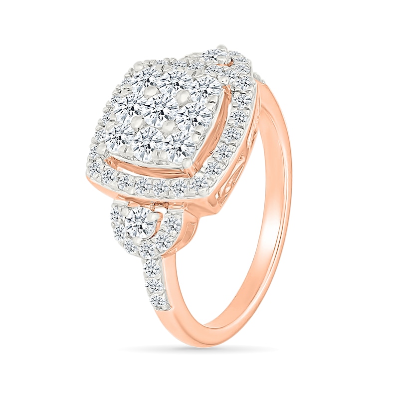 1.23 CT. T.W. Cushion-Shaped Multi-Diamond Frame Collar Bridal Set in 10K Rose Gold