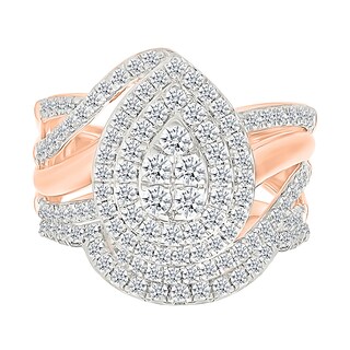 1.23 CT. T.W. Pear-Shaped Multi-Diamond Double Frame Bypass Split Shank Bridal Set in 10K Rose Gold
