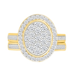 1.23 CT. T.W. Oval-Shaped Multi-Diamond Bezel Frame Bridal Set in 10K Gold