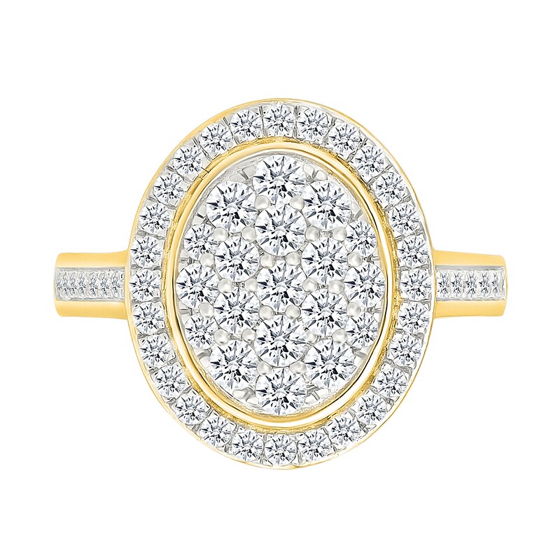 Main Image 3 of 1.23 CT. T.W. Oval-Shaped Multi-Diamond Bezel Frame Bridal Set in 10K Gold