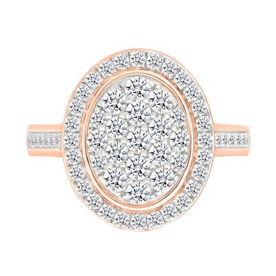 1.23 CT. T.W. Oval-Shaped Multi-Diamond Bezel Frame Bridal Set in 10K Rose Gold
