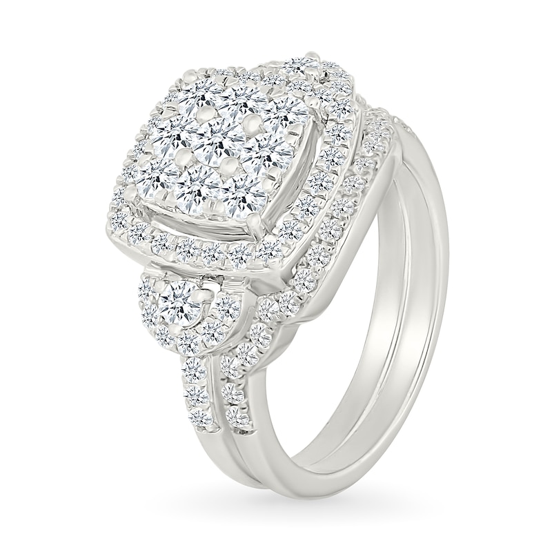 Main Image 2 of 1.23 CT. T.W. Cushion-Shaped Multi-Diamond Frame Collar Bridal Set in 10K White Gold