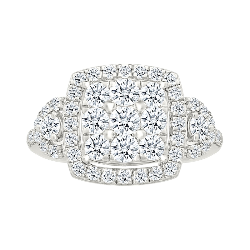 Main Image 3 of 1.23 CT. T.W. Cushion-Shaped Multi-Diamond Frame Collar Bridal Set in 10K White Gold