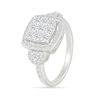 Thumbnail Image 4 of 1.23 CT. T.W. Cushion-Shaped Multi-Diamond Frame Collar Bridal Set in 10K White Gold