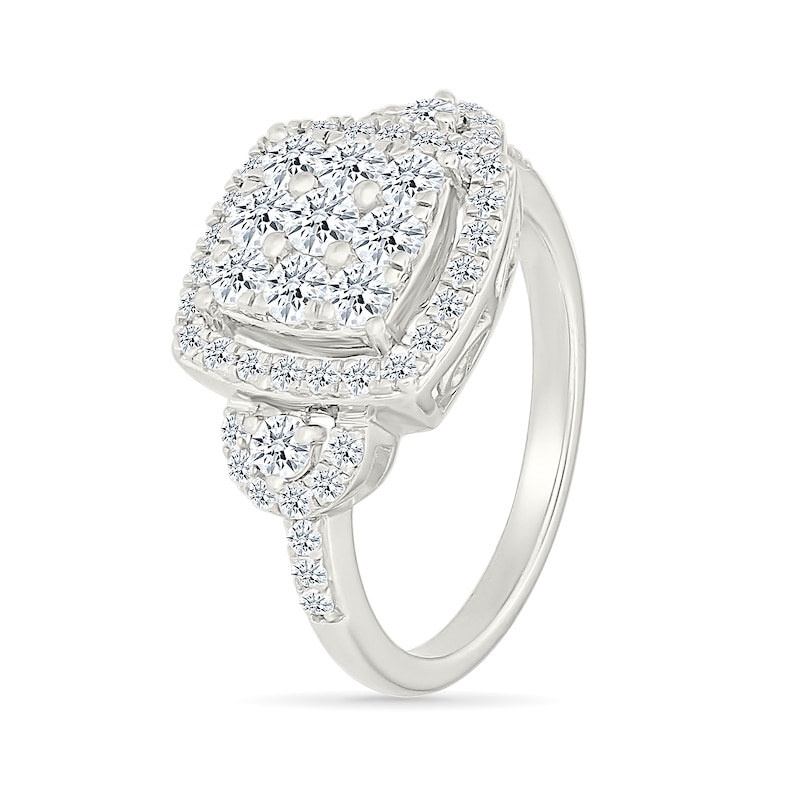 Main Image 4 of 1.23 CT. T.W. Cushion-Shaped Multi-Diamond Frame Collar Bridal Set in 10K White Gold
