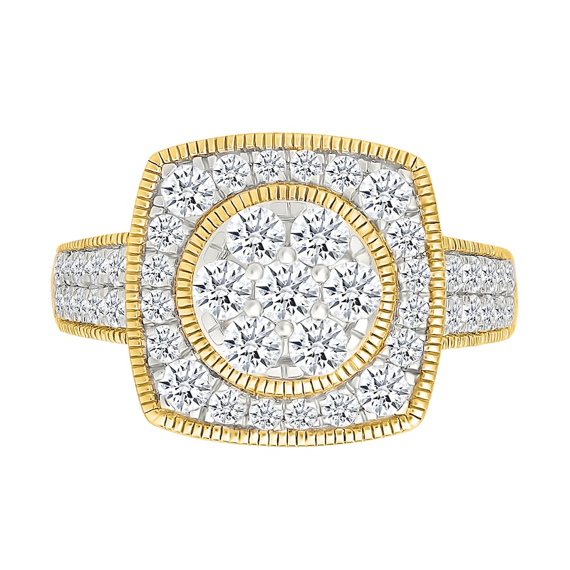 Main Image 3 of 1.45 CT. T.W. Multi-Diamond Cushion Frame Vintage-Style Bridal Set in 10K Gold