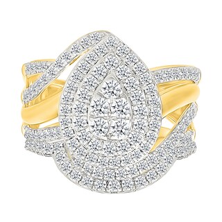 1.23 CT. T.W. Pear-Shaped Multi-Diamond Double Frame Bypass Split Shank Bridal Set in 10K Gold