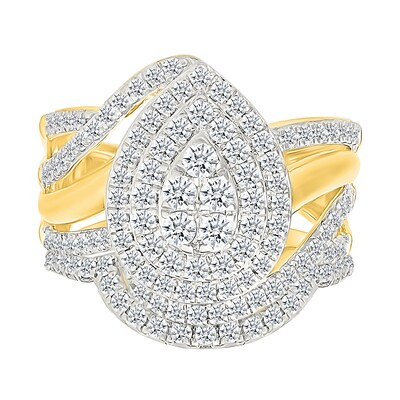 1.23 CT. T.W. Pear-Shaped Multi-Diamond Double Frame Bypass Split Shank Bridal Set in 10K Gold