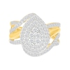 1.23 CT. T.W. Pear-Shaped Multi-Diamond Double Frame Bypass Split Shank Bridal Set in 10K Gold