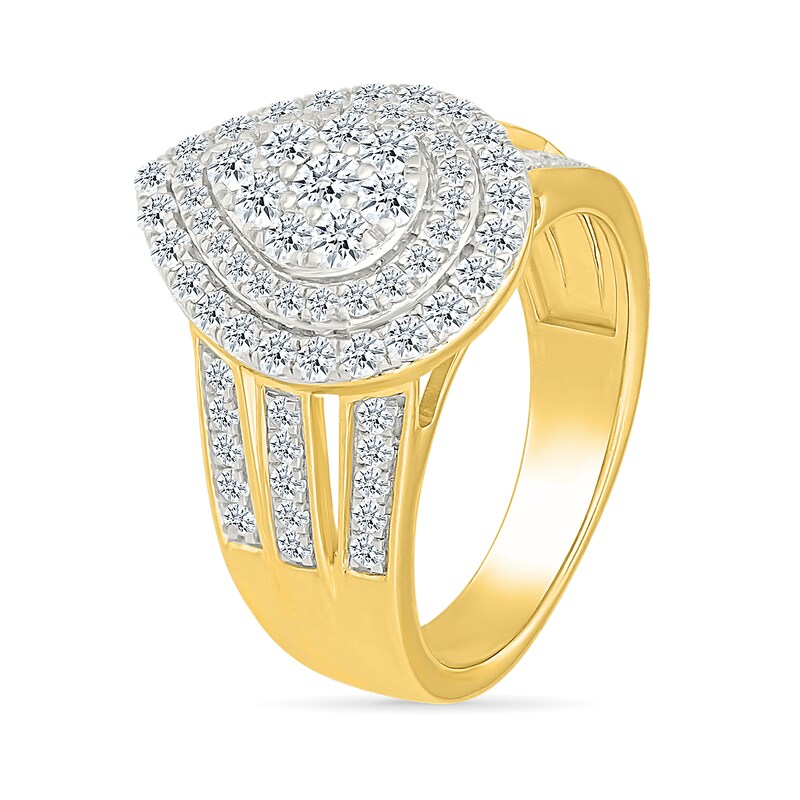 Main Image 4 of 1.45 CT. T.W. Pear-Shaped Multi-Diamond Double Frame Triple Row Split Shank Bridal Set in 10K Gold
